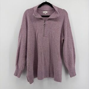 Lou & Grey Womens Pullover Sweater Lilac Speckled Knit Quarter Zip Size L
